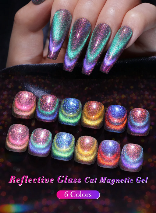 BORN PRETTY DOUBLE LIGHT REFLECTIVE GLASS CAT MAGNETIC GEL SPARKLING RAINBOW COLOR GEL NAIL POLISH VARNISH SEMI PERMANENT