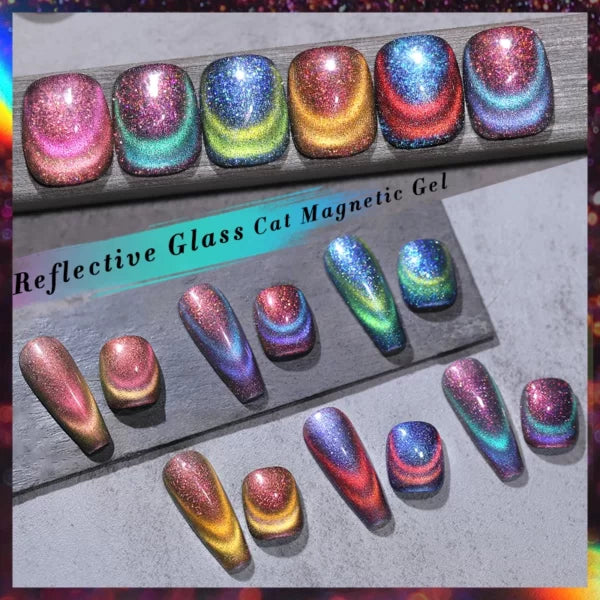 BORN PRETTY DOUBLE LIGHT REFLECTIVE GLASS CAT MAGNETIC GEL SPARKLING RAINBOW COLOR GEL NAIL POLISH VARNISH SEMI PERMANENT